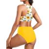 imageHolipick Women High Waisted Two Piece Bikini Set Racerback Bathing Suit Sporty Crop Top with Bottom for Teen GirlsSun Floral