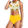 imageHolipick Women High Waisted Two Piece Bikini Set Racerback Bathing Suit Sporty Crop Top with Bottom for Teen GirlsSun Floral