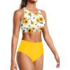 imageHolipick Women High Waisted Two Piece Bikini Set Racerback Bathing Suit Sporty Crop Top with Bottom for Teen GirlsSun Floral