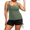 imageHolipick Women Plus Size Tankini Swimsuits Athletic Two Piece Tummy Control Bathing Suits with Drawstring ShortsArmy Green