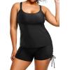 imageHolipick Women Plus Size Tankini Swimsuits Athletic Two Piece Tummy Control Bathing Suits with Drawstring ShortsBlack
