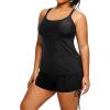 imageHolipick Women Plus Size Tankini Swimsuits Athletic Two Piece Tummy Control Bathing Suits with Drawstring ShortsBlack