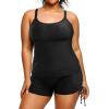 imageHolipick Women Plus Size Tankini Swimsuits Athletic Two Piece Tummy Control Bathing Suits with Drawstring ShortsBlack