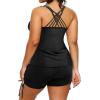 imageHolipick Women Plus Size Tankini Swimsuits Athletic Two Piece Tummy Control Bathing Suits with Drawstring ShortsBlack