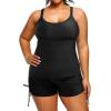 imageHolipick Women Plus Size Tankini Swimsuits Athletic Two Piece Tummy Control Bathing Suits with Drawstring ShortsBlack