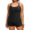 imageHolipick Women Plus Size Tankini Swimsuits Athletic Two Piece Tummy Control Bathing Suits with Drawstring ShortsBlack