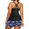 imageHolipick Women Plus Size Tankini Swimsuits Athletic Two Piece Tummy Control Bathing Suits with Drawstring ShortsBlack Flamingo