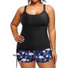 imageHolipick Women Plus Size Tankini Swimsuits Athletic Two Piece Tummy Control Bathing Suits with Drawstring ShortsBlack Flamingo