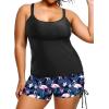 imageHolipick Women Plus Size Tankini Swimsuits Athletic Two Piece Tummy Control Bathing Suits with Drawstring ShortsBlack Flamingo