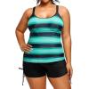 imageHolipick Women Plus Size Tankini Swimsuits Athletic Two Piece Tummy Control Bathing Suits with Drawstring ShortsBlue Stripe
