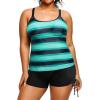 imageHolipick Women Plus Size Tankini Swimsuits Athletic Two Piece Tummy Control Bathing Suits with Drawstring ShortsBlue Stripe
