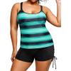 imageHolipick Women Plus Size Tankini Swimsuits Athletic Two Piece Tummy Control Bathing Suits with Drawstring ShortsBlue Stripe