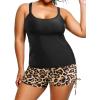 imageHolipick Women Plus Size Tankini Swimsuits Athletic Two Piece Tummy Control Bathing Suits with Drawstring ShortsLeopard