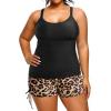 imageHolipick Women Plus Size Tankini Swimsuits Athletic Two Piece Tummy Control Bathing Suits with Drawstring ShortsLeopard