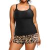 imageHolipick Women Plus Size Tankini Swimsuits Athletic Two Piece Tummy Control Bathing Suits with Drawstring ShortsLeopard