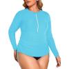 imageHolipick Women Two Piece Plus Size Zipper Long Sleeve Rash Guard UPF 50 Swim Shirt with Bottom Bulid in Bra SwimsuitAqua Blue