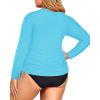 imageHolipick Women Two Piece Plus Size Zipper Long Sleeve Rash Guard UPF 50 Swim Shirt with Bottom Bulid in Bra SwimsuitAqua Blue