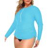 imageHolipick Women Two Piece Plus Size Zipper Long Sleeve Rash Guard UPF 50 Swim Shirt with Bottom Bulid in Bra SwimsuitAqua Blue