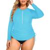imageHolipick Women Two Piece Plus Size Zipper Long Sleeve Rash Guard UPF 50 Swim Shirt with Bottom Bulid in Bra SwimsuitAqua Blue