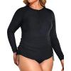imageHolipick Women Two Piece Plus Size Zipper Long Sleeve Rash Guard UPF 50 Swim Shirt with Bottom Bulid in Bra SwimsuitBlack