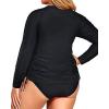 imageHolipick Women Two Piece Plus Size Zipper Long Sleeve Rash Guard UPF 50 Swim Shirt with Bottom Bulid in Bra SwimsuitBlack