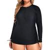 imageHolipick Women Two Piece Plus Size Zipper Long Sleeve Rash Guard UPF 50 Swim Shirt with Bottom Bulid in Bra SwimsuitBlack