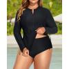 imageHolipick Women Two Piece Plus Size Zipper Long Sleeve Rash Guard UPF 50 Swim Shirt with Bottom Bulid in Bra SwimsuitBlack