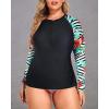 imageHolipick Women Two Piece Plus Size Zipper Long Sleeve Rash Guard UPF 50 Swim Shirt with Bottom Bulid in Bra SwimsuitBlack and Flower
