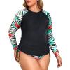 imageHolipick Women Two Piece Plus Size Zipper Long Sleeve Rash Guard UPF 50 Swim Shirt with Bottom Bulid in Bra SwimsuitBlack and Flower