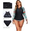 imageHolipick Women Two Piece Plus Size Zipper Long Sleeve Rash Guard UPF 50 Swim Shirt with Bottom Bulid in Bra SwimsuitBlack and Flower