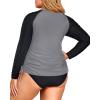 imageHolipick Women Two Piece Plus Size Zipper Long Sleeve Rash Guard UPF 50 Swim Shirt with Bottom Bulid in Bra SwimsuitGray Black