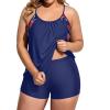 imageHolipick Plus Size Tankini Swimsuit for Women Two Piece Tummy Control Bathing Suit Blouson Tankini Top with ShortsNavy Blue Floral