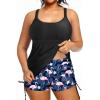 imageHolipick Women Plus Size Tankini Swimsuits Athletic Two Piece Tummy Control Bathing Suits with Drawstring ShortsBlack Flamingo