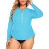 imageHolipick Women Two Piece Plus Size Zipper Long Sleeve Rash Guard UPF 50 Swim Shirt with Bottom Bulid in Bra SwimsuitAqua Blue