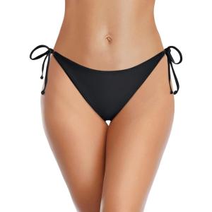imageHolipick Bikini Bottoms for Women String Bathing Suit Bottom with Moderate Coverage Low Waist Swim BottomBlack