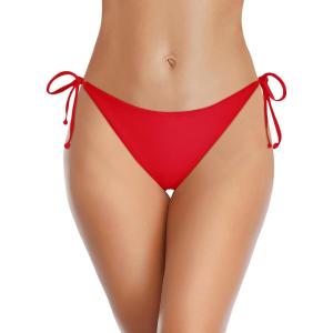 imageHolipick Bikini Bottoms for Women String Bathing Suit Bottom with Moderate Coverage Low Waist Swim BottomRed