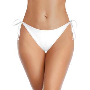 imageHolipick Bikini Bottoms for Women String Bathing Suit Bottom with Moderate Coverage Low Waist Swim BottomWhite