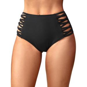 imageHolipick Women High Waisted Bikini Bottoms Tummy Control Swimsuit Bottoms Strappy Swim BottomBlack