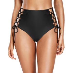 imageHolipick Women High Waisted Bikini Bottoms Tummy Control Swimsuit Bottoms Strappy Swim BottomBlack Tie