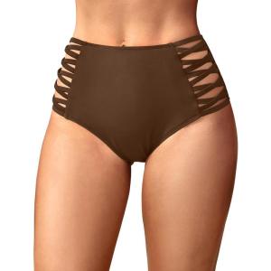 imageHolipick Women High Waisted Bikini Bottoms Tummy Control Swimsuit Bottoms Strappy Swim BottomBrown