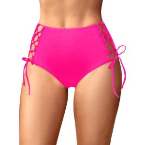 imageHolipick Women High Waisted Bikini Bottoms Tummy Control Swimsuit Bottoms Strappy Swim BottomHot Pink Tie