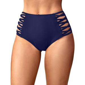 imageHolipick Women High Waisted Bikini Bottoms Tummy Control Swimsuit Bottoms Strappy Swim BottomNavy Blue