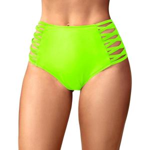 imageHolipick Women High Waisted Bikini Bottoms Tummy Control Swimsuit Bottoms Strappy Swim BottomNeon Green