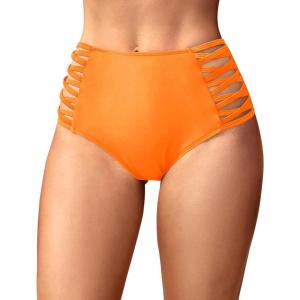 imageHolipick Women High Waisted Bikini Bottoms Tummy Control Swimsuit Bottoms Strappy Swim BottomOrange
