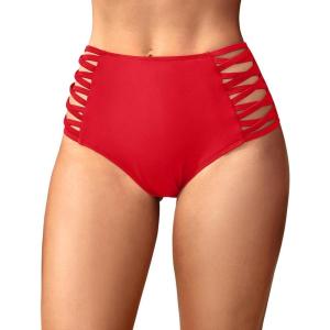 imageHolipick Women High Waisted Bikini Bottoms Tummy Control Swimsuit Bottoms Strappy Swim BottomRed