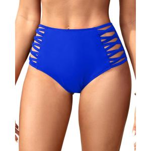 imageHolipick Women High Waisted Bikini Bottoms Tummy Control Swimsuit Bottoms Strappy Swim BottomRoyal Blue