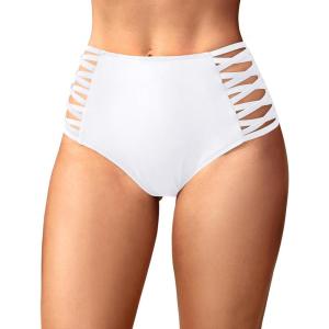 imageHolipick Women High Waisted Bikini Bottoms Tummy Control Swimsuit Bottoms Strappy Swim BottomWhite