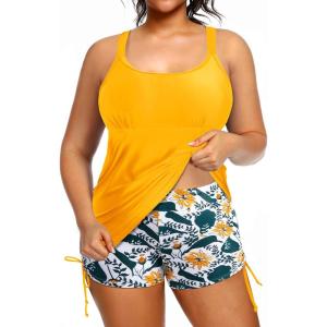 imageHolipick Women Plus Size Tankini Swimsuits Athletic Two Piece Tummy Control Bathing Suits with Drawstring ShortsYellow