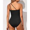 imageHolipick One Shoulder One Piece Swimsuit for Women Tummy Control Bathing Suits Modest Full Coverage Keyhole SwimwearBlack