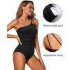 imageHolipick One Shoulder One Piece Swimsuit for Women Tummy Control Bathing Suits Modest Full Coverage Keyhole SwimwearBlack